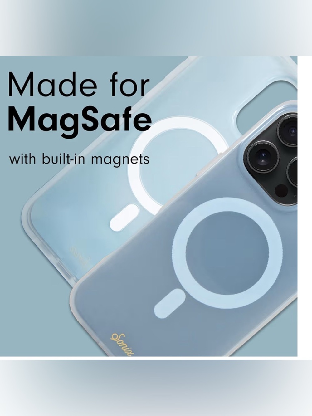 Sonix Light Blue Clear MagSafe Phone Case with Built-In Magnets I phone 16 pro